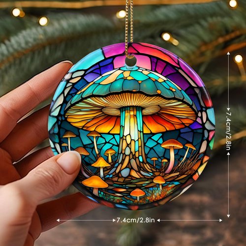Stained Ceramic Mushroom Ornament - Christmas Ornaments & Home Decor for Mushroom Lovers