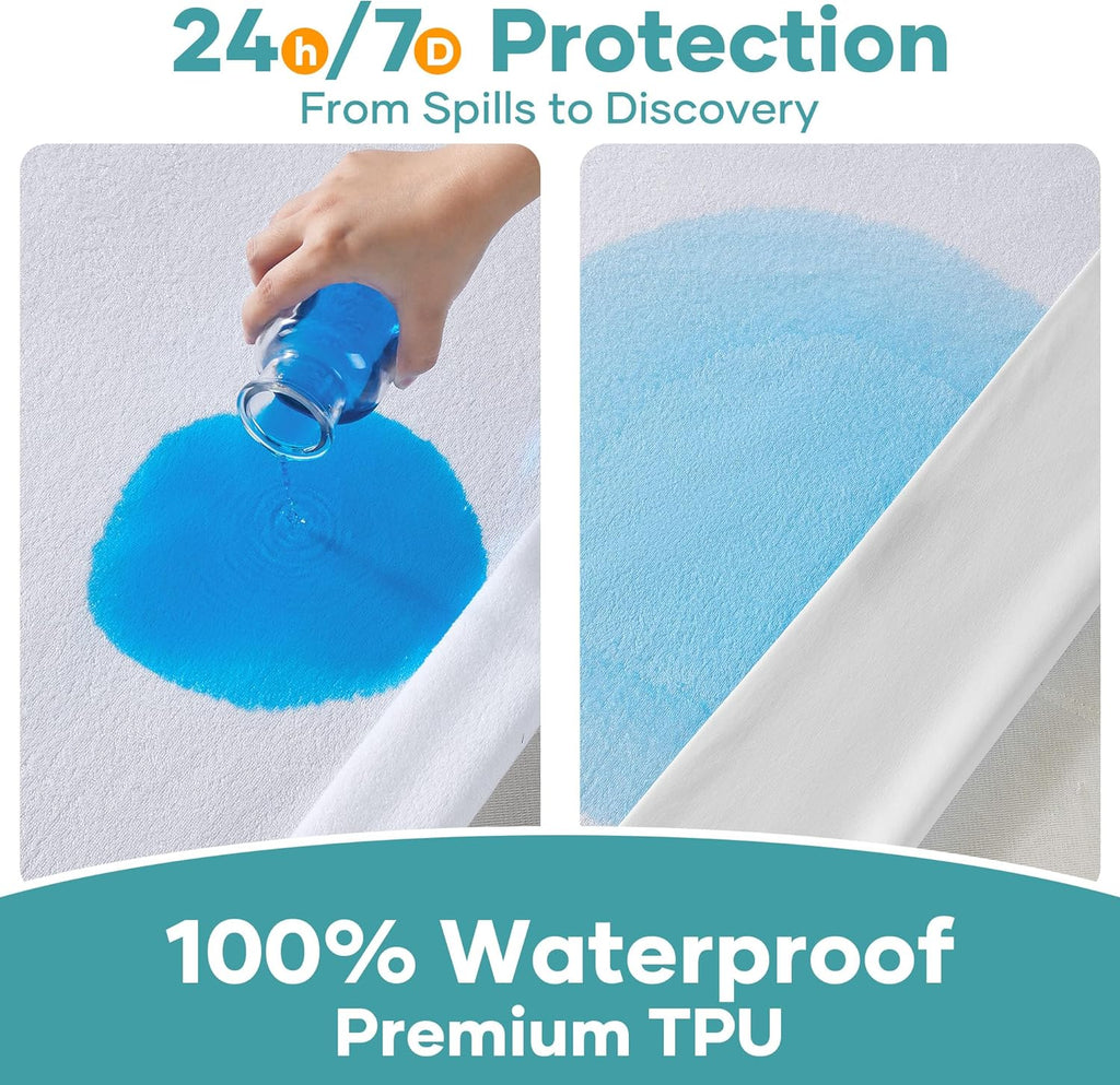 OhGeni Waterproof Mattress Protector - Twin Size Fitted Sheet, Deep Pocket, Hypoallergenic & Washable