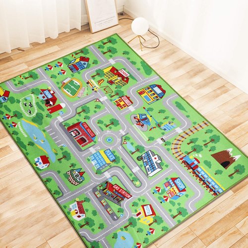 Capslpad Kids Educational Play Rug - 6.6' x 5' Traffic Road Car Mat Learning Play Game Area Rug for Playroom, Living Room, Nursery Room Decor