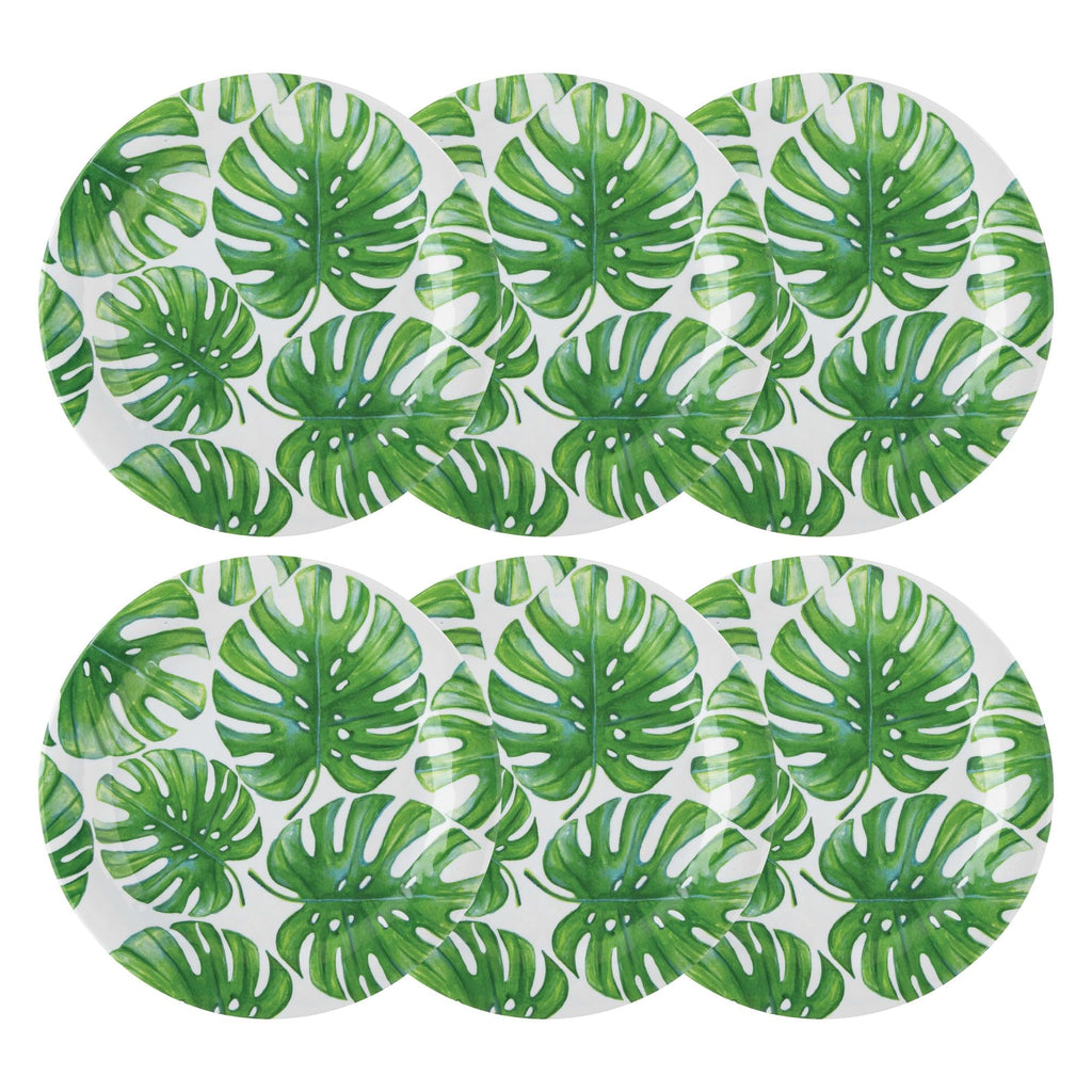 UPware Monstera Melamine Dinner Plate Set, Round Plates for Main course, Pasta, and Salad, BPA-Free, Dishwasher Safe, Green, 11 Inch, Set of 6