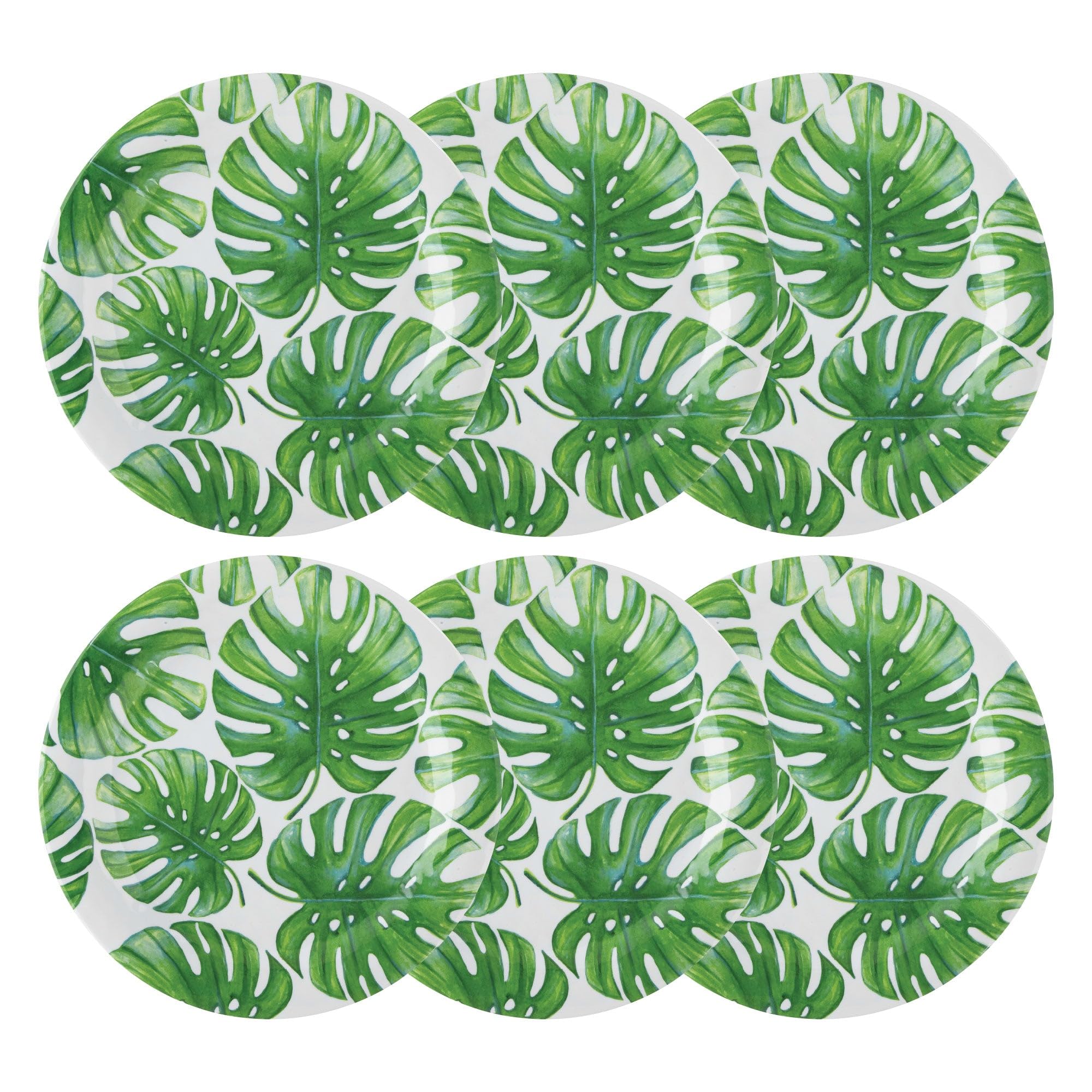 UPware Monstera Melamine Dinner Plate Set, Round Plates for Main course, Pasta, and Salad, BPA-Free, Dishwasher Safe, Green, 11 Inch, Set of 6