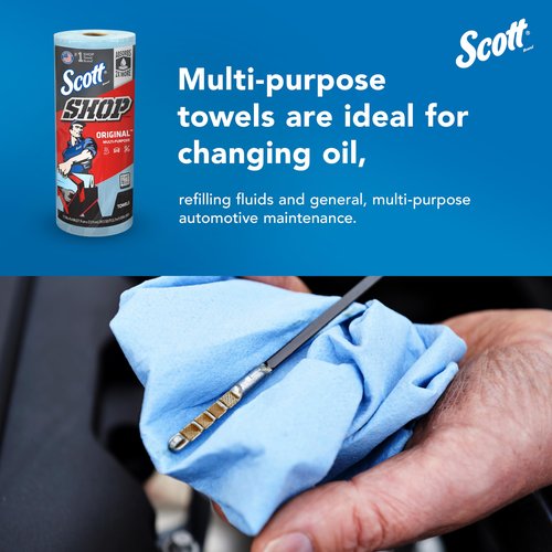 Scott Shop Original Blue Towels (55990), Large 9.4”x11 Cloth-like Paper Towel, 4 packs of 6 (60 Sheets/Roll, 24 Big Rolls/Case, 1,440 Sheet Total)