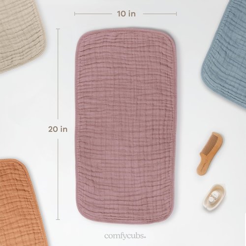 Comfy Cubs Muslin Burp Cloths - Ultra Absorbent 100% Cotton, 20" x 10", Pack of 6 - Soft & Gentle for Babies