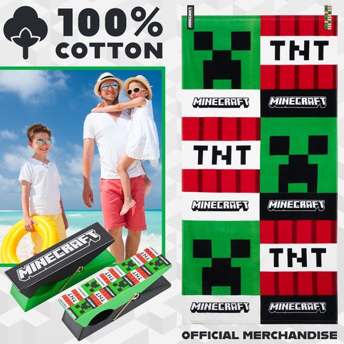 Minecraft Beach Towel for Kids Teens 2 Clothes Pins Creeper 100% Cotton Pool Towels TNT Bath Towel Beach Accessories Holiday Essentials 55x27 inch