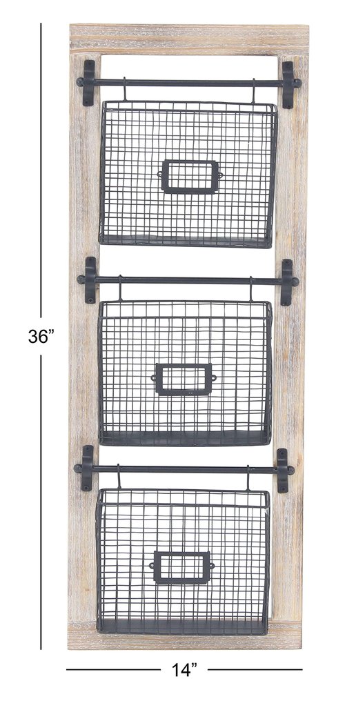 Deco 79 Farmhouse Metal Wall Mounted Rack for Magazines, Books, Newspapers, Bathroom/Offie/Living Rom Storage, 14" x 4" x 36", Black