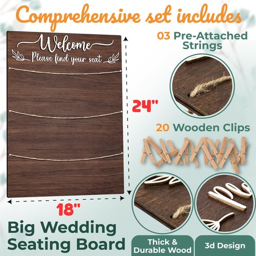 STOFINITY Wedding Seating Chart Board Display For Reception - Rustic Seating Chart For Wedding Reception Display, Find Your Seat Sign Board Decor Ideas