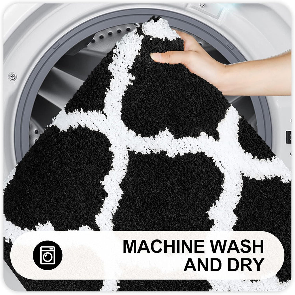 OLANLY Bathroom Rugs - Soft, Absorbent Microfiber Non-Slip Mats | 30x20 Black Shaggy Shower Carpet