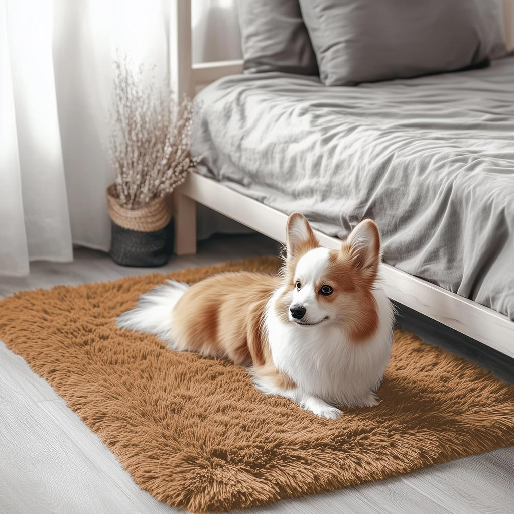 OLANLY Small Bedside Rug - Soft Fluffy Shaggy Indoor Carpet for Bedroom & Nursery | Khaki 2x3 ft