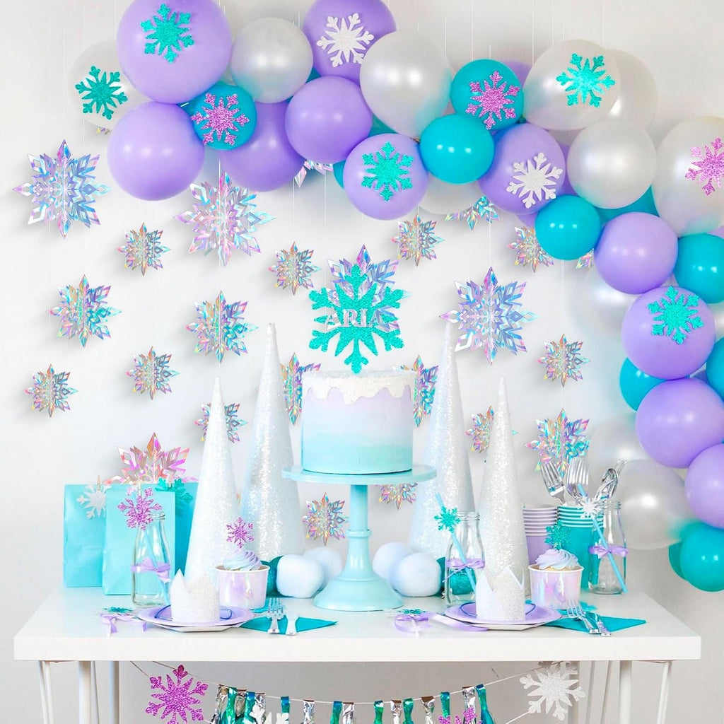 Skiennix 15PCS Christmas Hanging Snowflakes - 3D Iridescent Paper Ornaments for Winter Wonderland Decor
