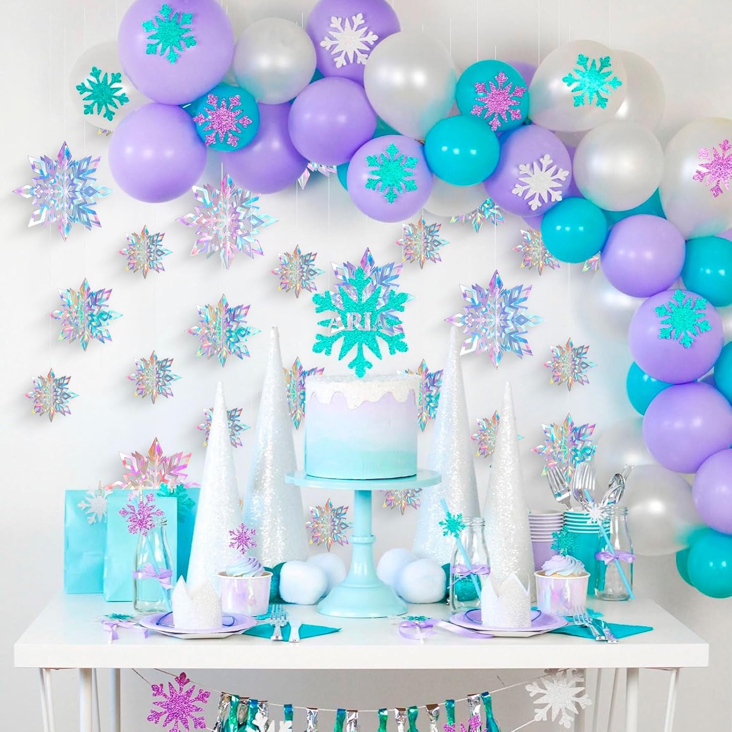 Skiennix 15PCS Christmas Hanging Snowflakes - 3D Iridescent Paper Ornaments for Winter Wonderland Decor
