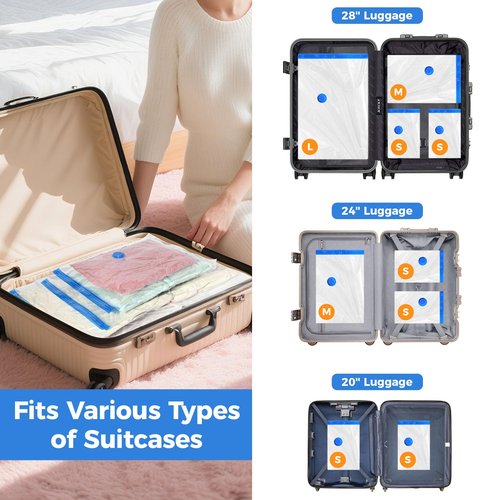 Eunhdet 15 Pack Travel Vacuum Storage Bags with Cordless Electric Pump, Combo Rechargeable Space Saver Vacuum Seal Bags for Clothing Travel Vaccine Sealed Storage Bag for Comforters Blankets Clothes
