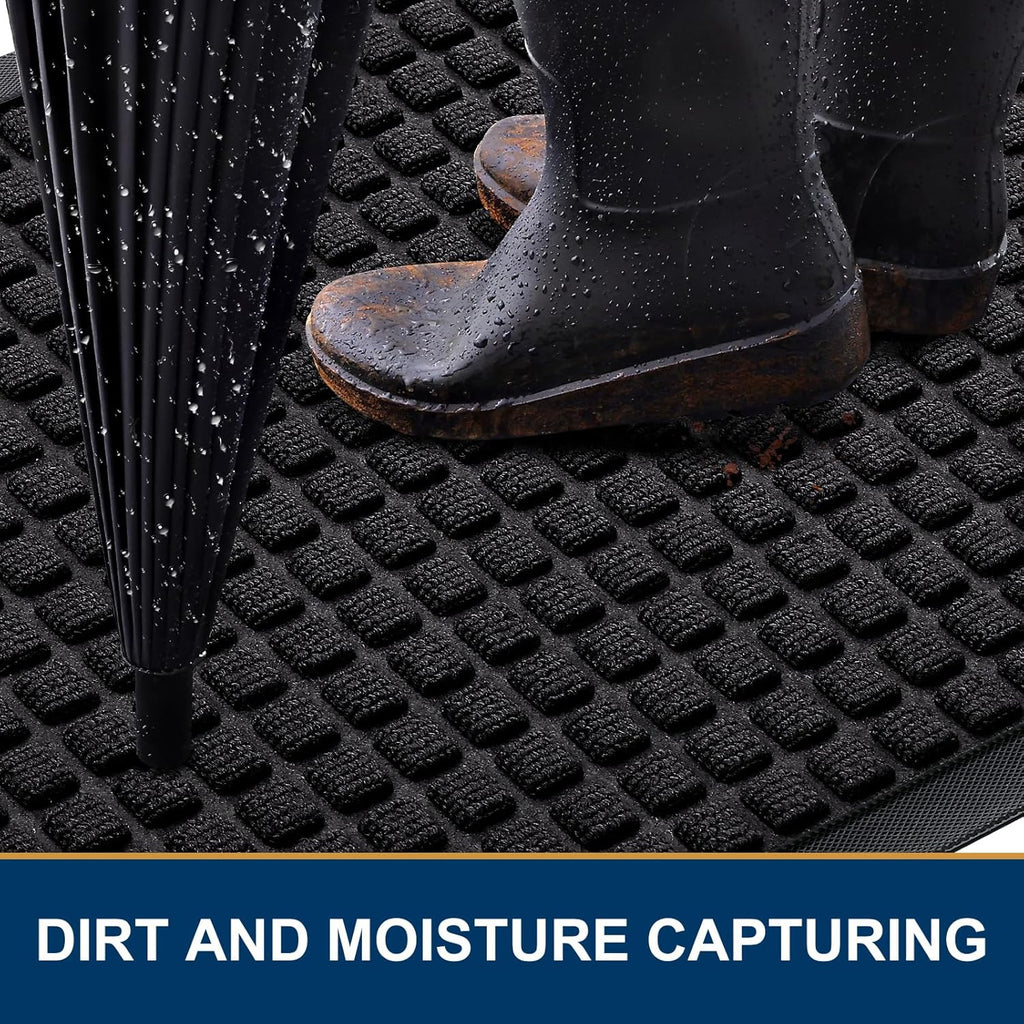Smiry Heavy Duty Rubber Doormat - Non-Slip, Easy Clean, Dirt Trapping | 35x23 Inch, Black