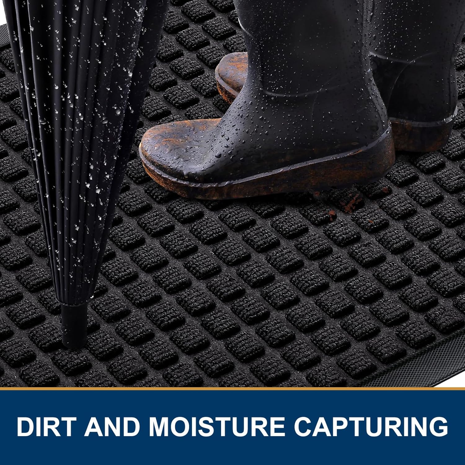 Smiry Heavy Duty Rubber Doormat - Non-Slip, Easy Clean, Dirt Trapping | 35x23 Inch, Black
