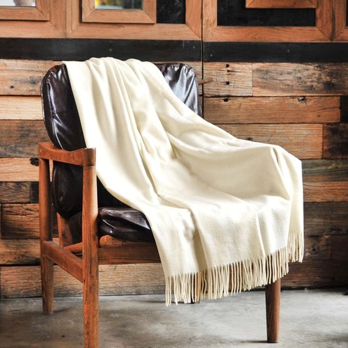 CUDDLE DREAMS Premium Cashmere Throw Blanket - Luxuriously Soft Fringe Design (Ivory)