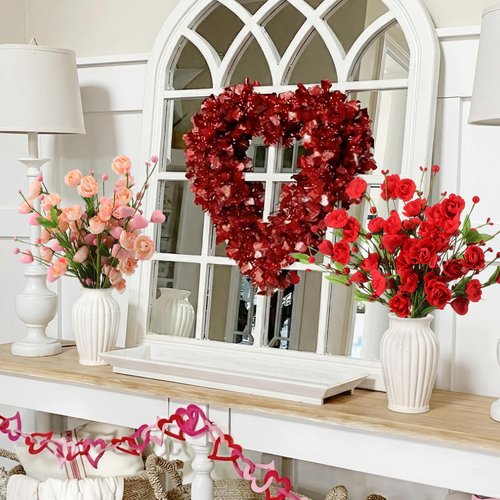 Suncalla 12 Pcs Valentines Day Decoration Rose Floral Picks 16 Inch Red Pink Heart Artificial Flower Berry Stems Flower Branches for Valentine's Day Wedding Anniversary Vase Table Centerpieces Decor