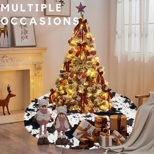 MandyQ Christmas Tree Skirt,30 Inches Cow Print Luxury Faux Fur Xmas Tree Mat for Christmas Holiday Decorations White and Black Cow/78
