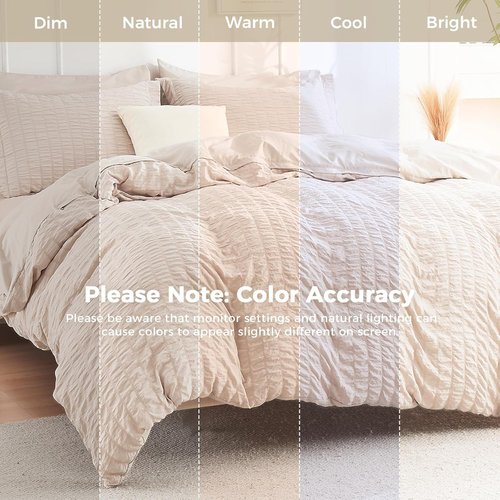 HYMOKEGE King Size Comforter Set - 7-Piece All-Season Luxury Bedding in Beige with Sheets & Pillowcases