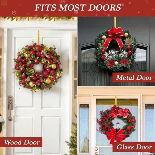 Metal Wreath Hanger 12" - Heavy Duty Over-the-Door Hook for Seasonal Decorations | Gold Finish