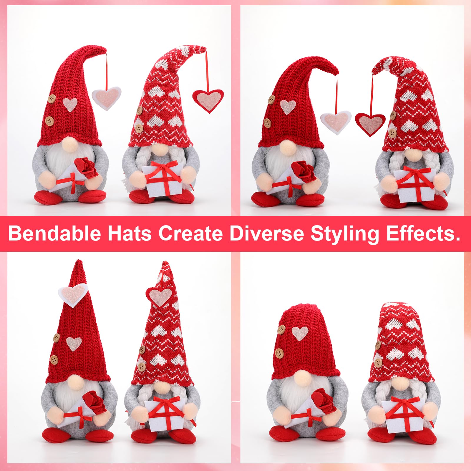 Poonhnxz Valentine's Day Gnome Plush,Valentine Couple Plush Gnomes Decorations for Home, Indoor, Office - Valentine Gifts for Her, Wife, Teacher, Girls - Wedding Gift for Husband & Wife