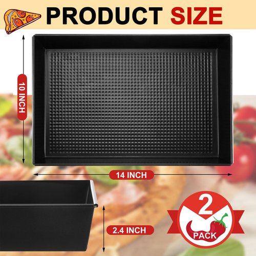 RimCereal 2 Pcs Detroit Style Pizza Pan 10 x 14 x 2.36 Inch Non Stick Rectangle Deep Pizza Pans Pre Seasoned Carbon Steel Sicilian Style Pan Dish Bakeware Kitchenware