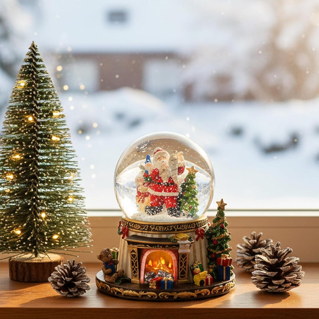 **Regine Switzerland Musical Snow Globe - Santa Claus Fireplace with Automatic Snowfall & Music | 8 Classic Christmas Tunes**