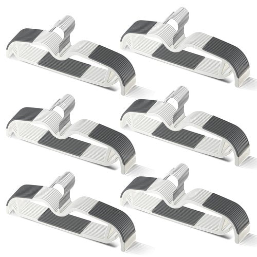MLKJHHI 60 Pack M-Style Plastic Pants Hangers, Thin Space Saving Hanger with Rubber Pads and 360° Hook - Non Slip Clothes Hangers, Closet Organizer for Camisole, Tank Top, Dresses, Skirt - Gray