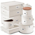 Fine China Storage Containers, 8 Piece Quilted Dish Storage Containers for Flatware & Utensil, Mug, Platter and Wine Glass with Felt Dividers, Durable Dinnerware Dish Organizers for Moving, Cream
