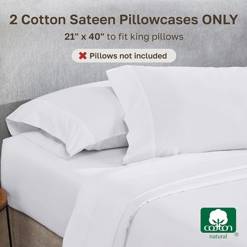 California Design Den King Size Pillowcase Set - 400 Thread Count 100% Cotton Sateen | Soft, Breathable Bright White - Set of 2