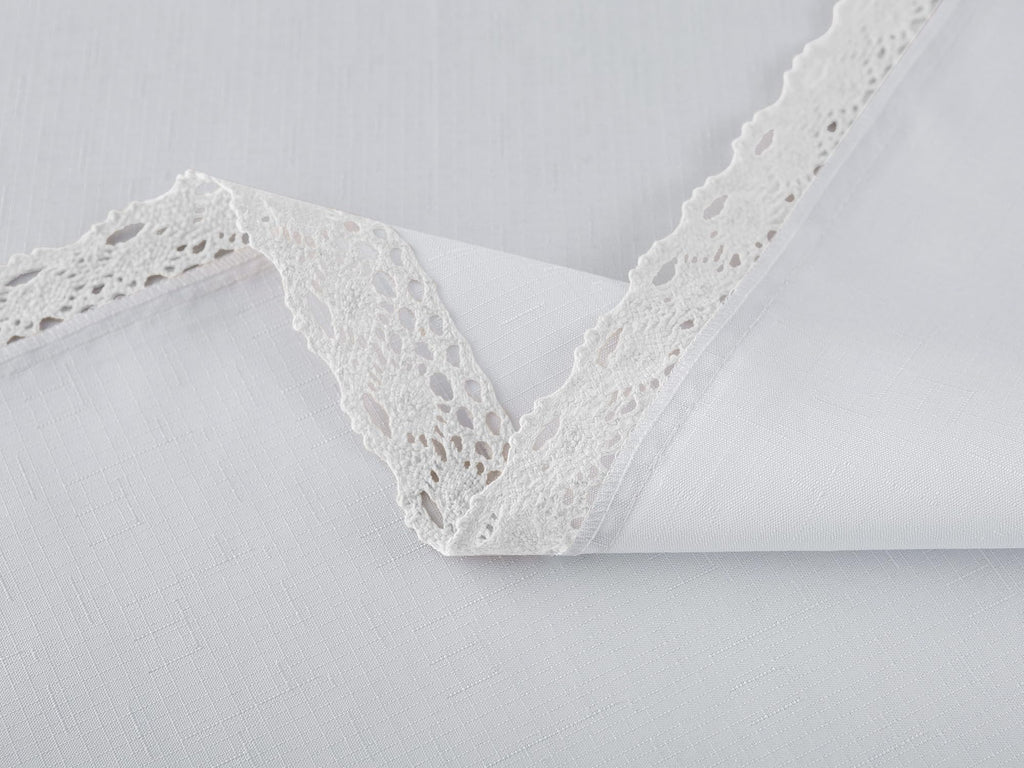 EHouseHome Faux Linen Tablecloth with Lace Trim - Waterproof/Spill Proof/Stain Resistant/Wrinkle Free/Oil Proof - for Banquet, Parties, Dinner,Wedding,Holiday,White Round 70Inch