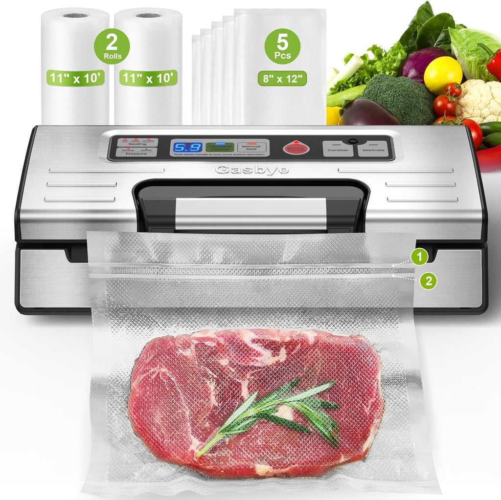 Vacuum Sealer Machine - 95kPa Precision with Double Heat Seal for Dry/Moist Food | Easy-Lock Handle & Built-in Storage - Silver