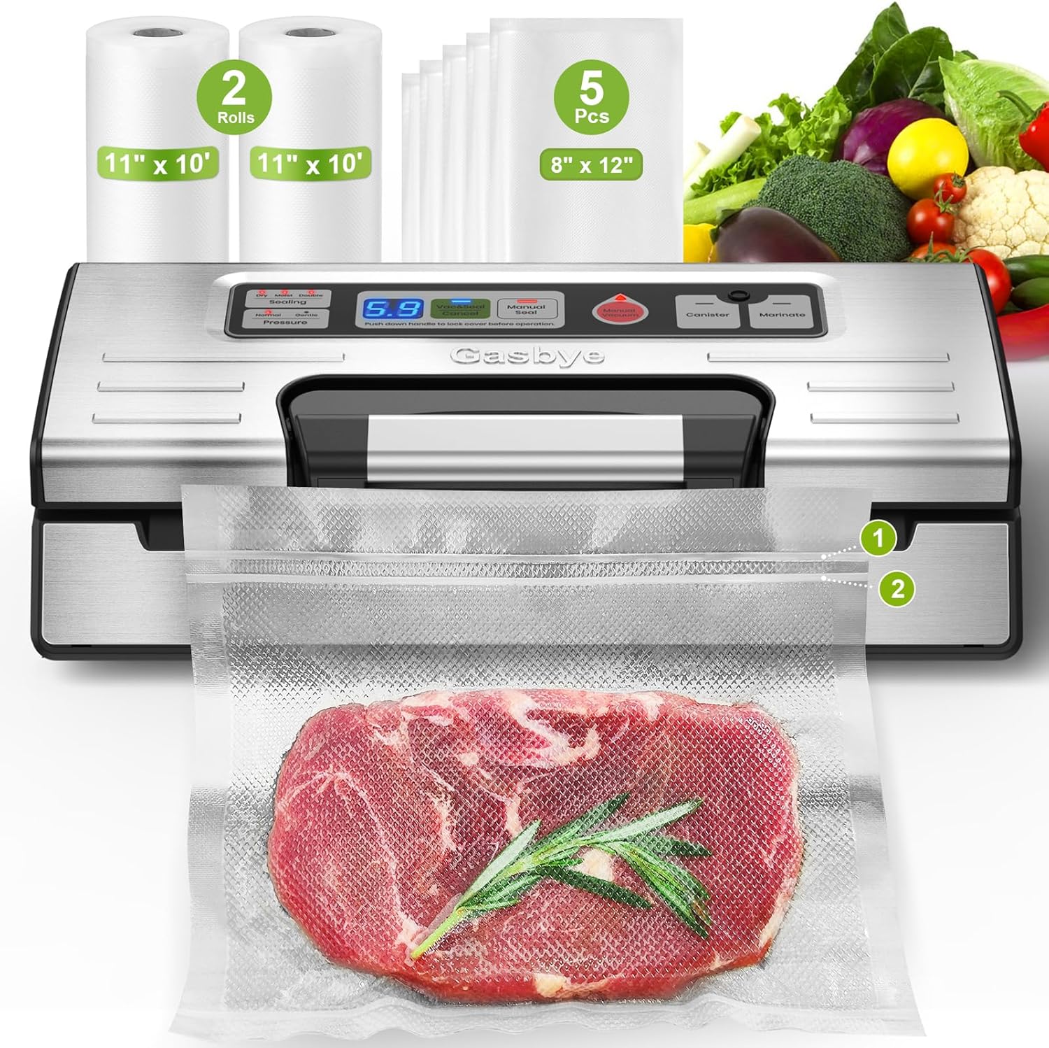 Vacuum Sealer Machine - 95kPa Precision with Double Heat Seal for Dry/Moist Food | Easy-Lock Handle & Built-in Storage - Silver