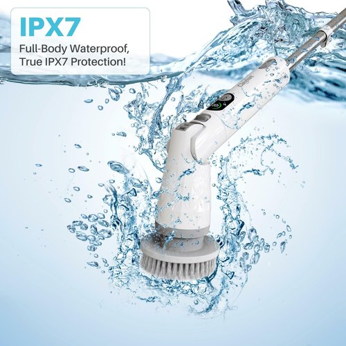 Electric Bathroom Scrubber with Long Handle, Electric Spin Scrubber Brush for Shower, Bathtub, Tile, Floor Cleaning-with Adjustable Handle & LCD Display for Easy Cleaning