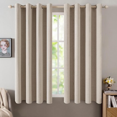 MIULEE Blackout Curtains - 100% Thermal Insulated Linen Textured Drapes | Taupe, 52 x 45 Inch (2 Panels)