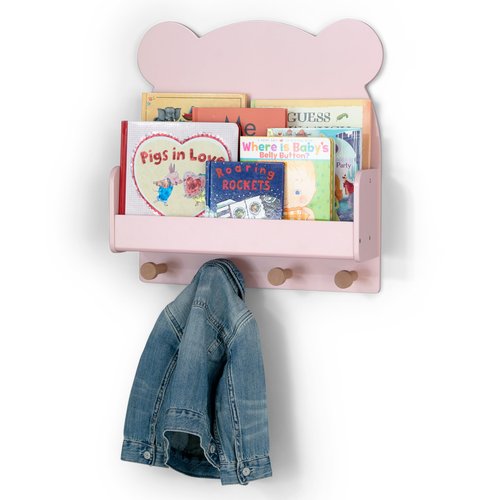 babyGap by Delta Children Brannan Bear Wall Shelf with 4 Hooks, Blush