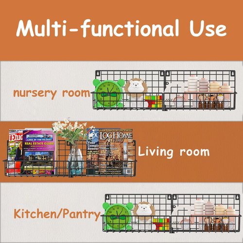 X-cosrack 24 Inch Wall Mounted Kids Bookshelf, Floating Metal Book Shelves for Kids Nursery Toddler Classroom, Hanging Book Shelf Organizer for Room Decor, Black, Set of 4