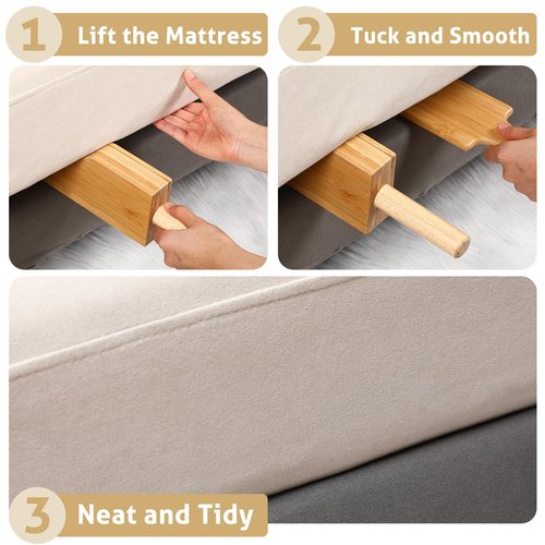 Leinuosen Mattress Lifter & Bed Maker Tool for Changing Sheets, Mattress Wedge Elevator, Bed Sheet Tucking Paddle Effortless Lifting Tuck Sheets Alleviating Back Pain(Bamboo Wood,Wood)