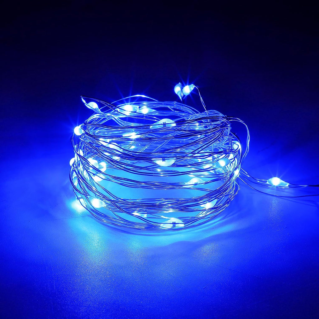 WATERGLIDE 12 Pack Mini String Lights - 20 LED Battery Operated Fairy Lights | 7 ft Waterproof Silver Wire for DIY Decor, Blue