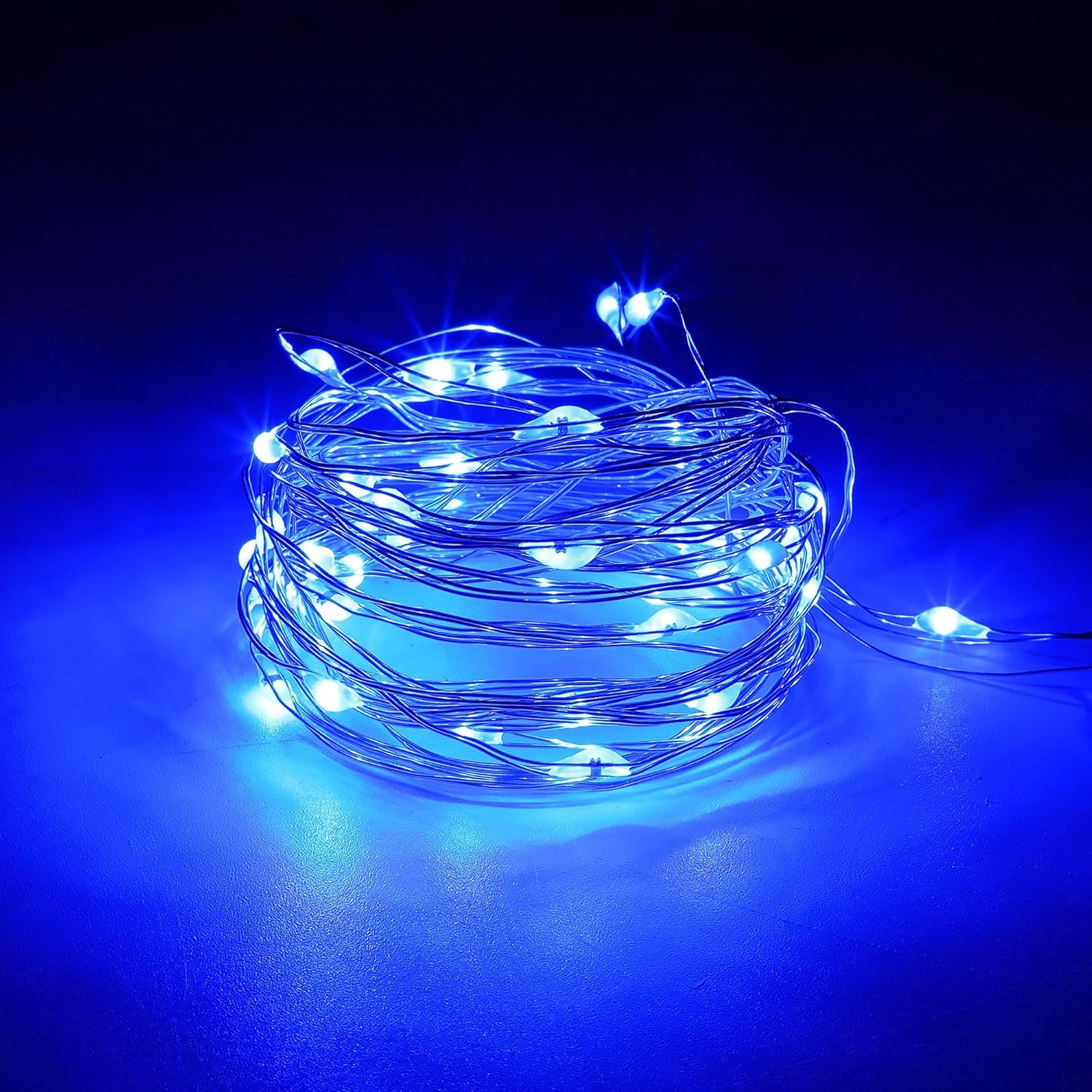 WATERGLIDE 12 Pack Mini String Lights - 20 LED Battery Operated Fairy Lights | 7 ft Waterproof Silver Wire for DIY Decor, Blue