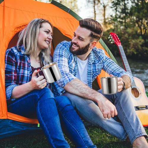 ZAVOOS 6 Pack Stainless Steel Coffee Mug with Handle, 18.5 Oz Metal Camping Coffee Cup, Unbreakable Portable Hiking Cup Tea Water Drinking Cups for Outdoor Travel, Picnics, Hot Cold Drinks