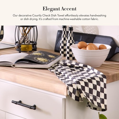 MACKENZIE-CHILDS Set of 1 Cotton Dish Towel, Decorative Kitchen Towel, Black-and-White Courtly Check