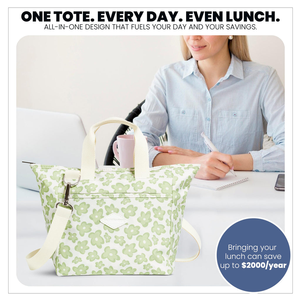 DaCosta Daily Tote Bag for Women with Zipper - Travel Tote with Pockets - Lightweight Daily, School, Laptop, Work Bag with Insulated Lining - Water Splash-Resistant Purse - Sage Floral