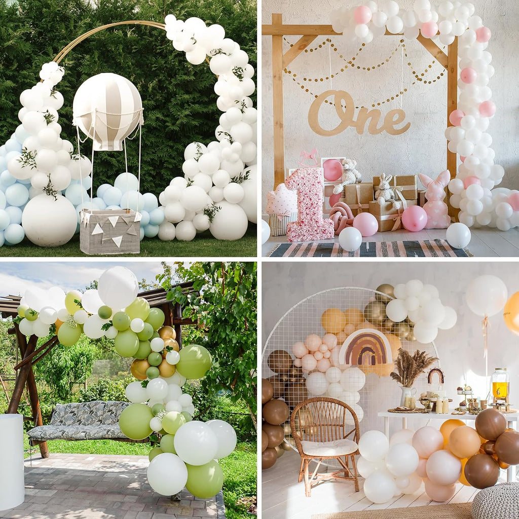 RUBFAC White Balloons - 105 Pcs in 5/10/12/18 Inch Sizes | Perfect for Party Decorations & Events