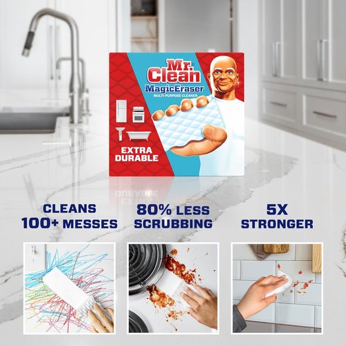 Mr. Clean Magic Eraser Sponge - All-Purpose Cleaning Pads for Kitchen & Bathroom | Extra Durable, 4ct