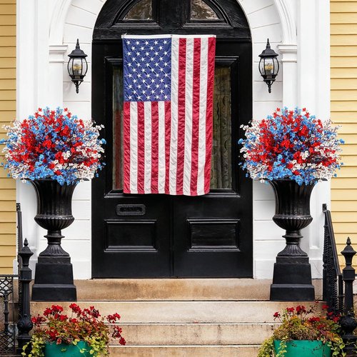 Lyrow Patriotic Artificial Flowers - 24 Pcs Red, Blue & White Floral Arrangements for 4th of July Decor | Perfect for Memorial Day & Table Centerpieces