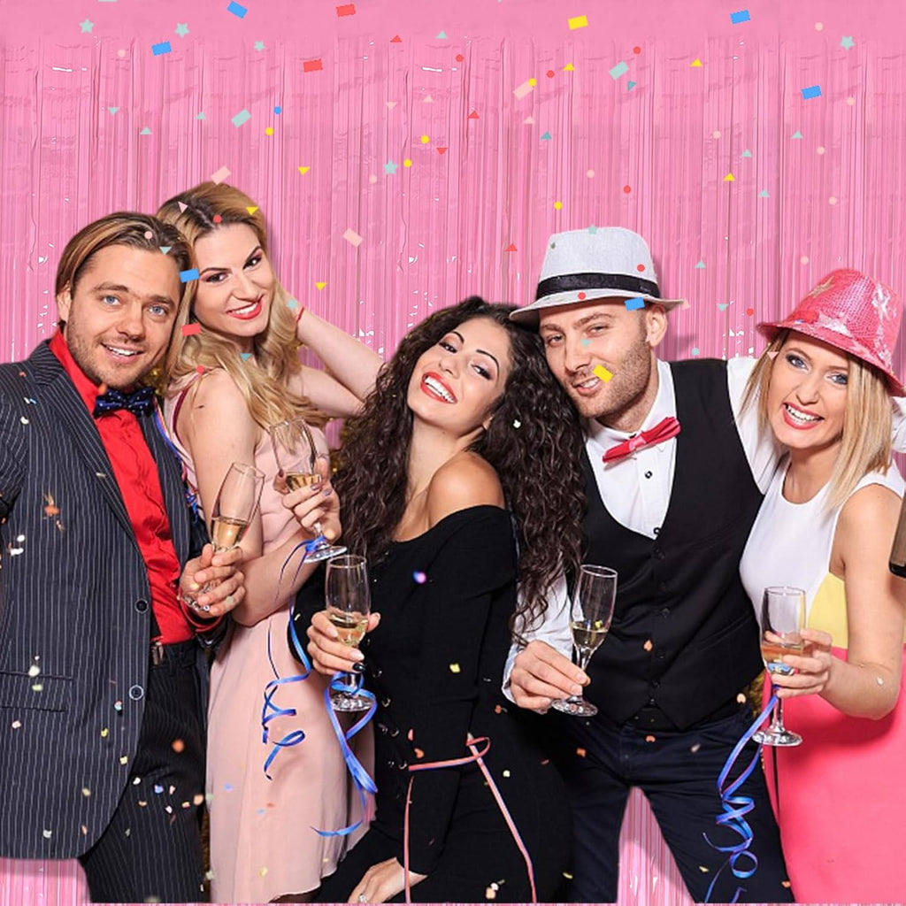 Skiennix 5-Pack Pink Tinsel Curtain - Foil Fringe Party Decorations for Birthdays & Graduations