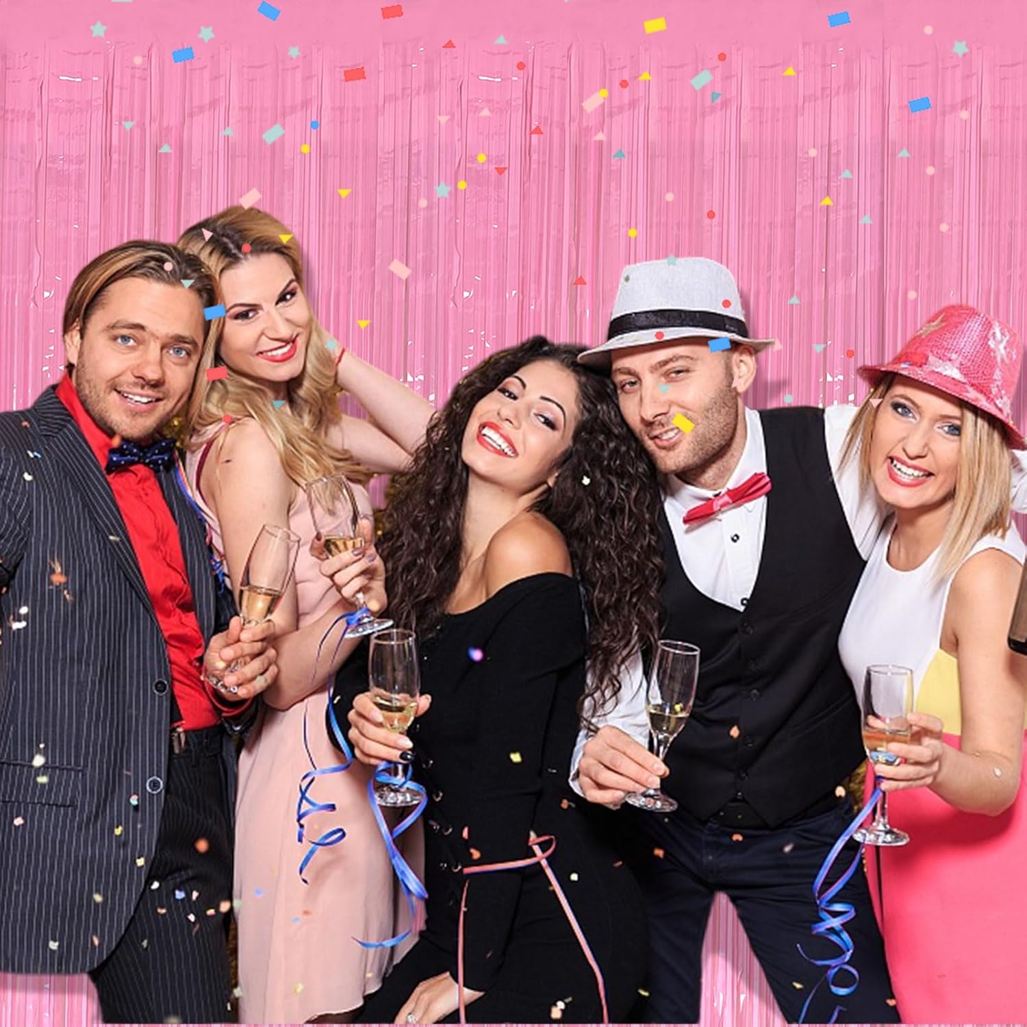 Skiennix 5-Pack Pink Tinsel Curtain - Foil Fringe Party Decorations for Birthdays & Graduations