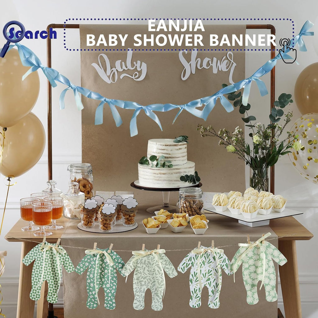Skiennix Pre-Assembled Blue Bow Garland - 6ft Ready-to-Hang Party Decorations for Baby Showers & Birthdays