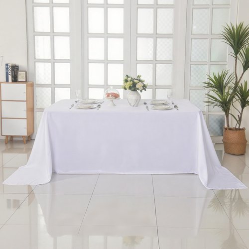 ZarzaaSik 10-Pack 90x156 inch White Table Cloths, Solid Stain and Wrinkle Resistant Oblong Tablecloth, Premium Plain Weave Polyester Fabric Rectangle Table Linen Covers for Hotel, Banquet