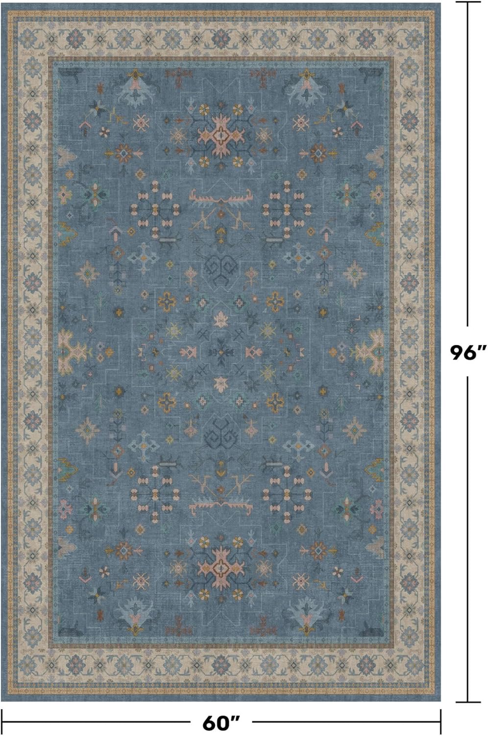 Skiennix 5x8 Boho Eclectic Area Rug - Modern Low-Pile Carpet for Living Room, Bedroom & Nursery - Washable Non-Slip Rubber Back