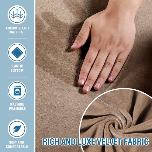 H.VERSAILTEX Velvet Chaise Lounge Cover - High Stretch Slipcovers for Living Room, Luxury Velvet Dog Covers, Machine Washable, Taupe